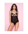 Babydoll noire transparente seins nus et string assorti - ML59088BLK