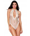 Body blanc résille et dentelle avec perles dans le dos - DG12832WHT