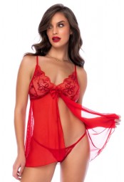 Babydoll rouge et string assorti - MAL7559RD