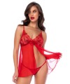 Babydoll rouge et string assorti - MAL7559RD