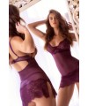 Nuisette en dentelle bordeaux et string assorti - MAL7554WINE