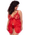 Nuisette ouverte grande taille rouge et string assorti - MAL7559XRD