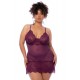 Nuisette en dentelle grande taille bordeaux et string assorti - MAL7554XWINE