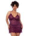 Nuisette en dentelle grande taille bordeaux et string assorti - MAL7554XWINE