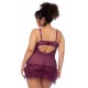 Nuisette en dentelle grande taille bordeaux et string assorti - MAL7554XWINE