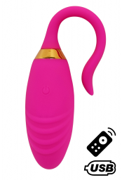 PLEASURE, Un Œuf vibrant USB avec télécommande, dans un silicone médical doux et rainuré - B24PNK