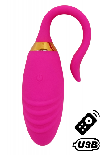 PLEASURE, Un Œuf vibrant USB avec télécommande, dans un silicone médical doux et rainuré - B24PNK