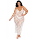 Nuisette longue blanche grande taille en dentelle florale, string assorti - DG13667XWHT